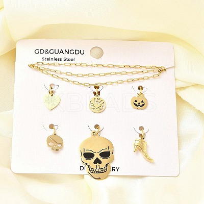 304 Stainless Steel Enamel Shoes Skull Heart Pumpkin Pendant & Necklaces & Bracelets Sets SJEW-Q002-01G-1