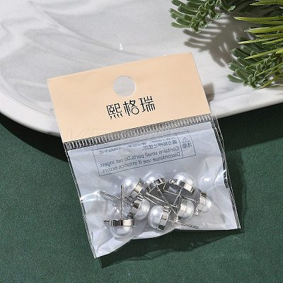 SHEGRACE Brass ABS Imitation Pearl Half Round Stud Earring Findings XGR0100P-119P-1