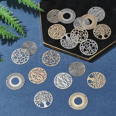20Pcs 10 Styles Rack Plating Brass Hollow Out Connector Charms KKC-FS0001-02-1