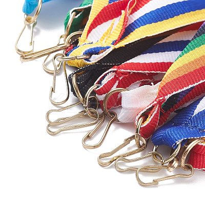 (Defective Closeout Sale: Oxydic Iron Clasp)Polyester Ribbon Name Card Holder Lanyard AJEW-XCP0001-64-1