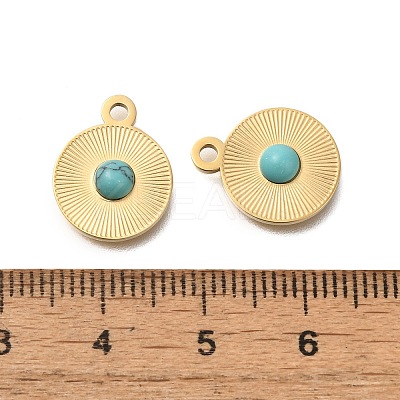Dyed Synthetic Turquoise Flat Round Charms STAS-Q335-17G-1