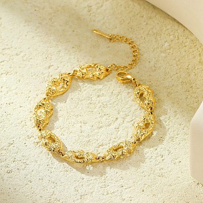 304 Stainless Steel Textured Link Bracelets for Women BJEW-D303-01G-1