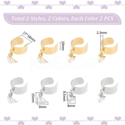 8Pcs 4 Style 304 Stainless Steel Open Cuff Rings Set RJEW-AB00011-1