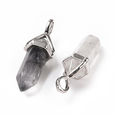 Natural Grey Quartz Pointed Pendants G-K329-63P-1