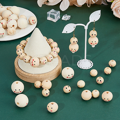 100Pcs 3 Styles Printed Wood European Beads WOOD-DC0001-12-1