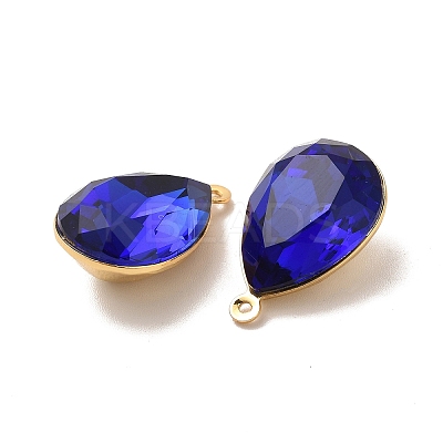Real 18K Gold Plated Brass with Glass Pendants KK-177-22G-04-1