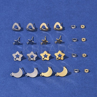 16Pcs 8 Styles 304 Stainless Steel Stud Earring Findings STAS-FS0001-86-1