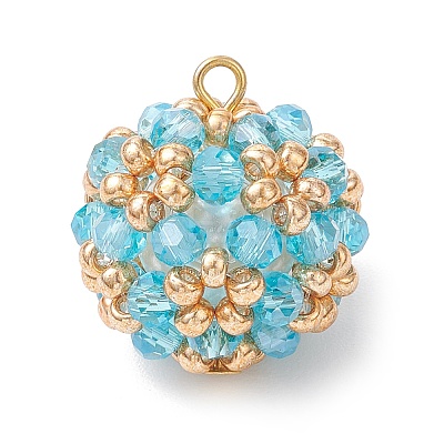 Electroplate Glass & Round Rocailles & Glass Pearl Beaded Pendants PALLOY-MZ00879-04-1