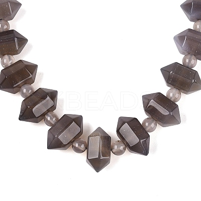 Natural Grey Agate Round & Cone Beaded Necklaces NJEW-N064-03C-1