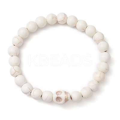 8.5mm Round Synthetic Turquoise Beaded Stretch Bracelets BJEW-JB10465-03-1