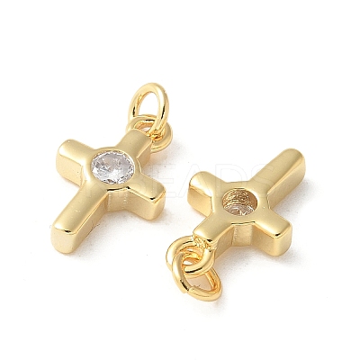 Brass Micro Pave Clear Cubic Zirconia Pendants KK-Q031-35G-02-1