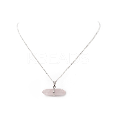 Natural Rose Quartz Geometry Pendant Necklace NJEW-JN04239-05-1