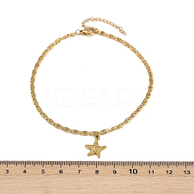 Summer Beach 304 Stainless Steel Starfish Charms 3 Layer Anklets for Women LS-AJEW-F068-01G-1