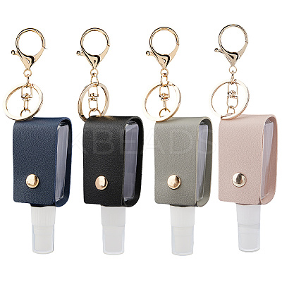 4Pcs 4 Colors Plastic Hand Sanitizer Bottle with PU Leather Cover KEYC-CL0001-04B-1