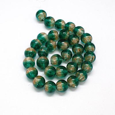 Handmade Two Tone Gold Sand Lampwork Round Beads Strands LAMP-O007-01F-1