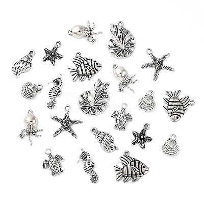 54Pcs 9 Styles Marine Animal Tibetan Style Alloy Pendants TIBEP-FP0001-13-1