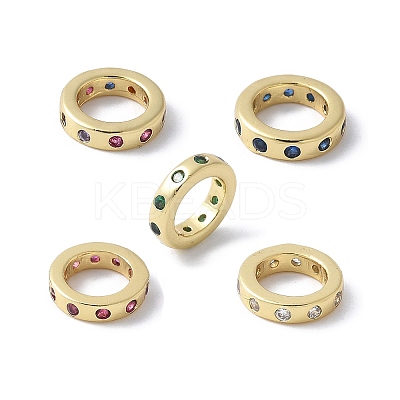 Brass Micro Pave Cubic Zirconia European Beads KK-K399-14G-1