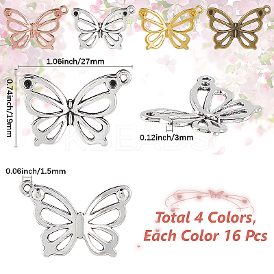 64Pcs 4 Colors Tibetan Style Alloy Hollow Pendants FIND-SC0014-41-1