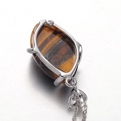 Horse Eye Platinum Plated Brass Rhinestone Gemstone Pendant Necklaces NJEW-JN01188-1