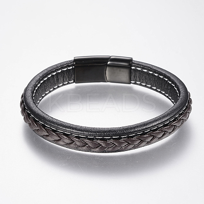 Braided Leather Cord Bracelets BJEW-H561-10A-1