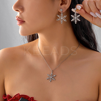 Alloy Rhinestone Snowflake Pendant Necklace & Stud Earrings Set for Women FS-WGDD9A4-06-1
