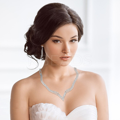 5 Sets 5 Styles Crystal Rhinestone Teardrop Dangle Stud Earrings & Pendant Lariat Necklace SJEW-AN0001-42-1