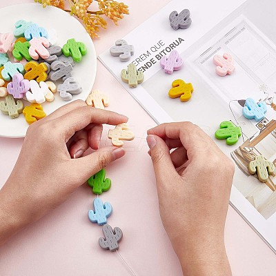 60Pcs Cactus Silicone Focal Beads Colorful Large Hole Loose Spacer Beads Silicone Beads for DIY Necklace Bracelet Earrings Keychain Craft Jewelry Making JX324A-1