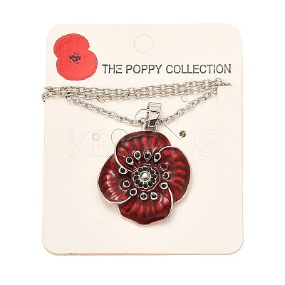Alloy Poppy Flower Pendant Necklaces LS-NJEW-B080-02P-1