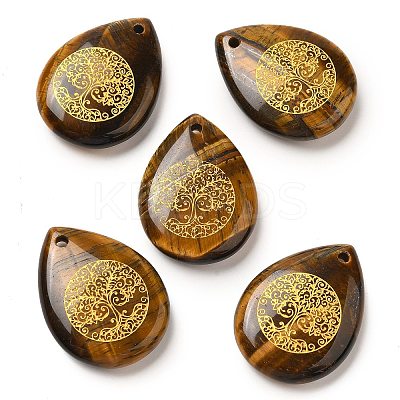 Natural Tiger Eye Drop Pendants G-C158-01B-1
