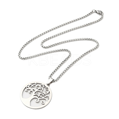 Non-Tarnish 201 Stainless Steel Box Chain Tree of Life Pendant Necklaces for Women Men NJEW-U005-04P-1