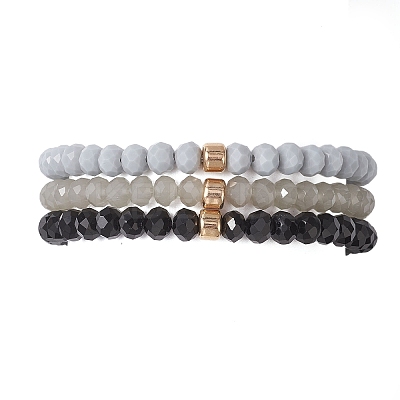 3Pcs Faceted Imitation Jade & Opaque Glass Rondelle Beaded Stretch Bracelets for Women BJEW-JB12563-04-1