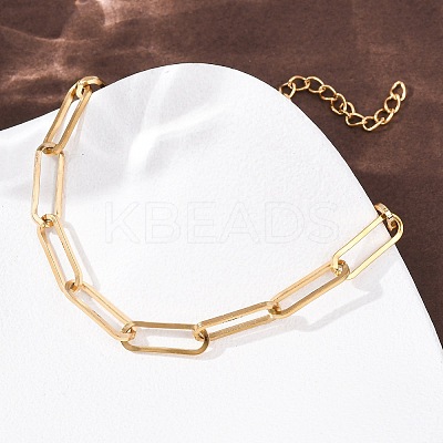 304 Stainless Steel Paperclip Chain Bracelets for Women BJEW-G775-01G-1