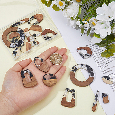 20Pcs 10 Styles Transparent Resin & Walnut Wood Big Pendants RESI-HS0001-01E-1