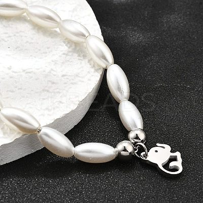 304 Stainless Steel Elephant Charm Bracelets for Women BJEW-C098-13P-1