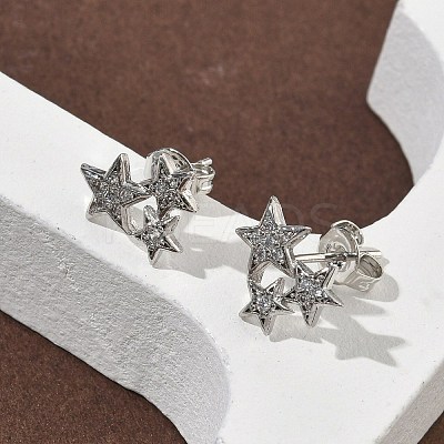 Star Brass Micro Pave Clear Cubic Zirconia Stud Earrings LS-EJEW-F383-06P-1