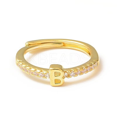 Clear Cubic Zirconia Initial Letter Adjustable Ring RJEW-C052-01G-B-1