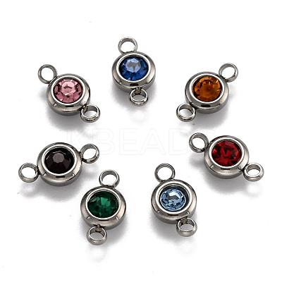 Flat Round 304 Stainless Steel Cubic Zirconia Links STAS-P029-M-1