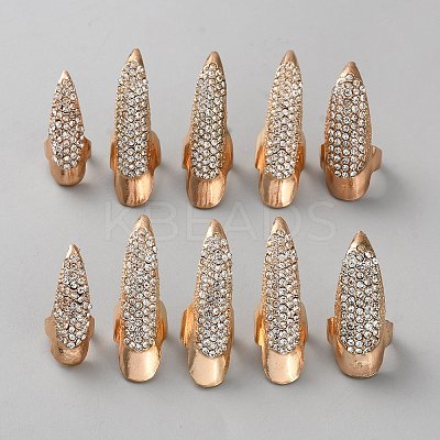 Alloy Rhinestone Women Finger Nail Rings RJEW-WH0002-24KCG-1