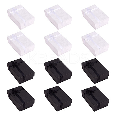 12Pcs 2 Colors Rectangle Paper Jewelry Gift Boxes with Bowknot CON-TA0001-17-1