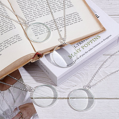 4Pcs Alloy Magnifying Glass Flat Round Pendant Long Necklaces NJEW-UN0001-75B-1