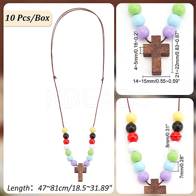 Wood Cross with Acrylic Beaded Pendant Necklaces for Women NJEW-AB00012-1