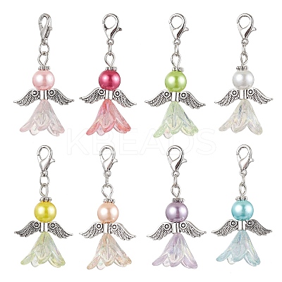 8Pcs 8 Colors Wedding Season Angel Glass Pearl & Acrylic Pendant Decorations HJEW-JM01919-1