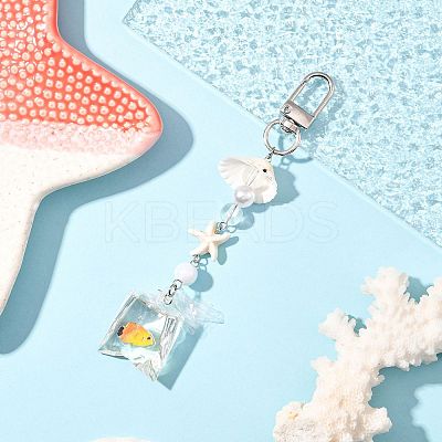 ABS Plastic Imitation Pearl & Acrylic & Synthetic Turquoise & Shell Pendant Decorations KEYC-FS00038-04-1