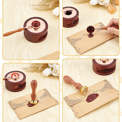 Brass Wax Seal Stamps with Wood Handle AJEW-WH0412-0223-1