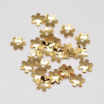 6-Petal Flower Brass Bead Caps KK-L137-05G-NR-1