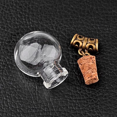 Round Glass Bottle Pendants for Bead Containers X-PALLOY-JF00168-04-1