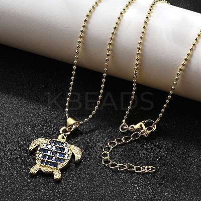 Summer Beach Brass Pave Cubic Zirconia Turtle Pendant Necklaces for Women NJEW-U039-02G-01-1