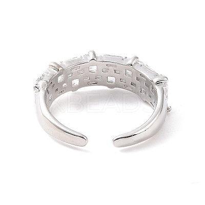Rectangle Cubic Zirconia Open Cuff Ring RJEW-P035-07G-01-1