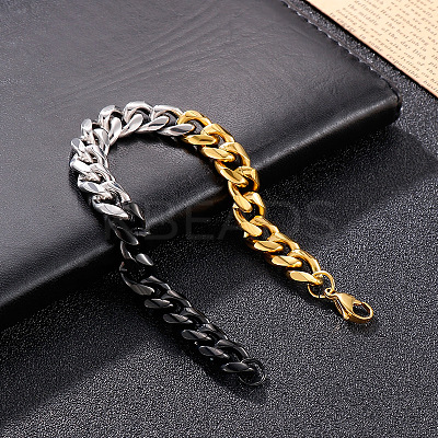 304 Stainless Steel Cuban Link Chain Bracelets for Men FS-WG114D5-07-1