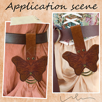 Butterfly Shape PU Leather Medieval Belt Pendant. with Alloy Ring HJEW-WH20012-09B-1